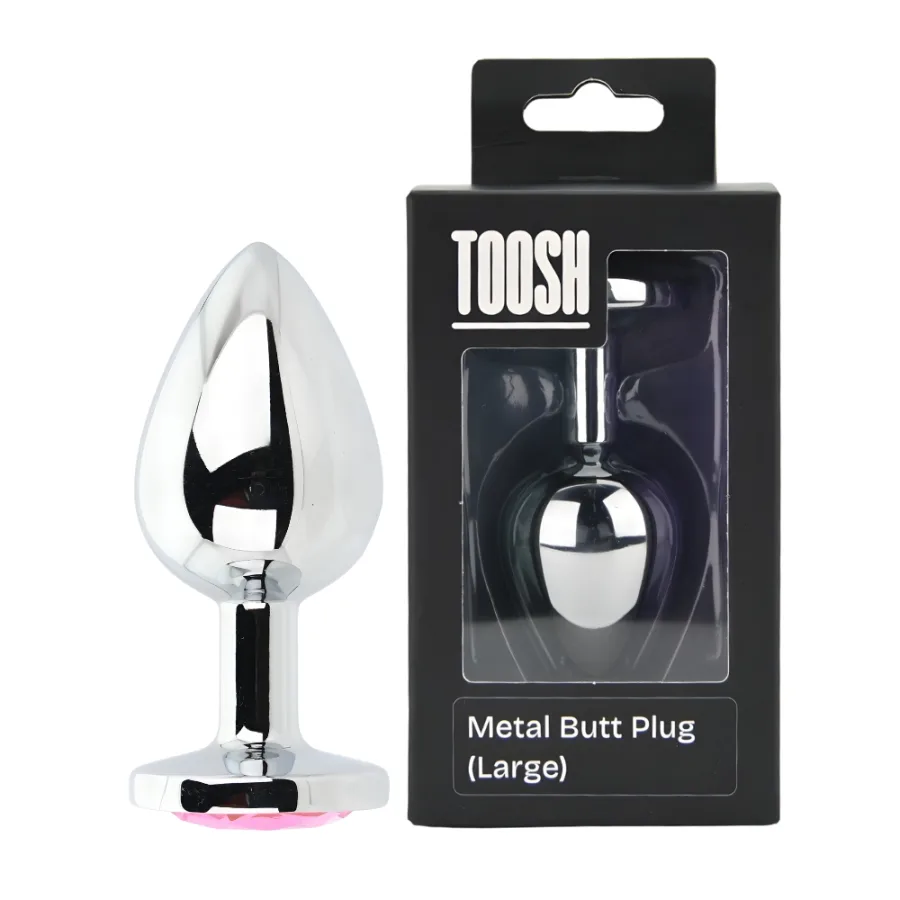 Toosh Silver Metal Butt Plug Large Pink Stone