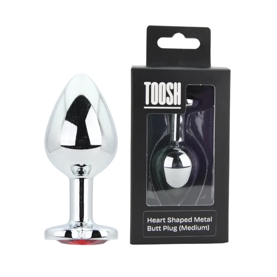 Toosh Heart Shaped Silver with Red Stone Medium