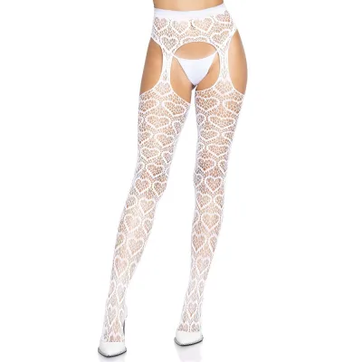 Leg Avenue Heart Net Suspender Tights White