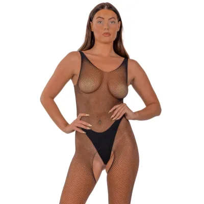 Lace by LJ Fishnet Crotchless Bodystocking Black